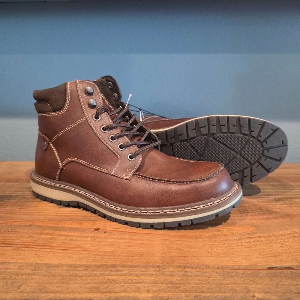 Magellan Outdoors Mens Boots Brown Moc Toe Lace Up Casual Work Ankle 10D